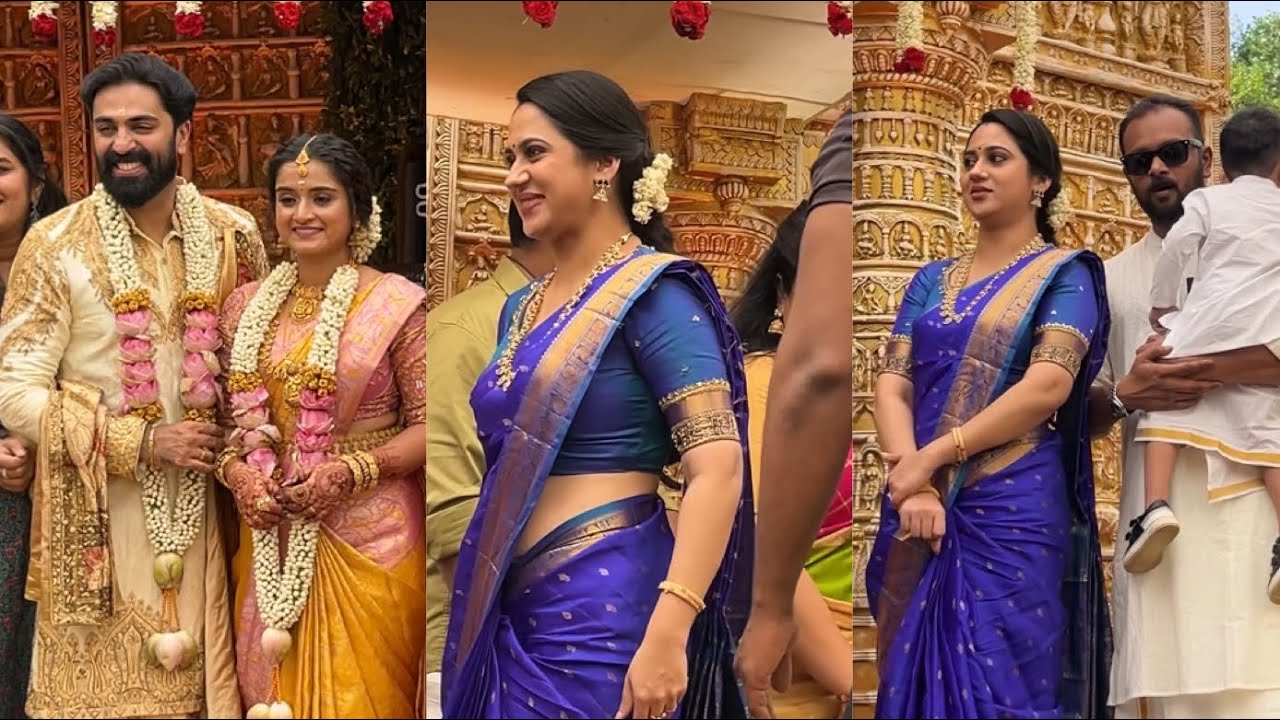 നീലസാരിയിൽ സുന്ദരിയായി ഭർത്താവിനോടൊപ്പം ജിപിയുടെ കല്യത്തിന്വന്നപ്പോൾ #miyageorge #gp #gopikaanil