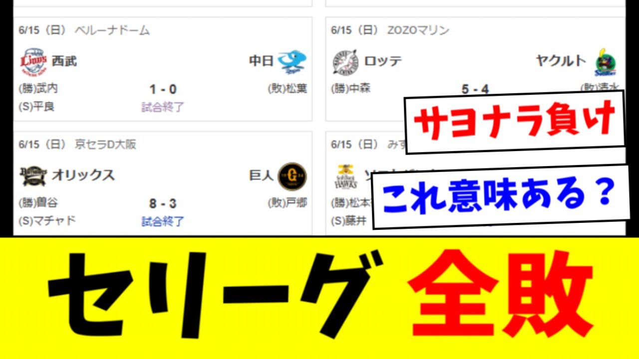 【悲報】今日のセ・リーグ、いろんな負け方でド派手に全敗！ｗｗｗ