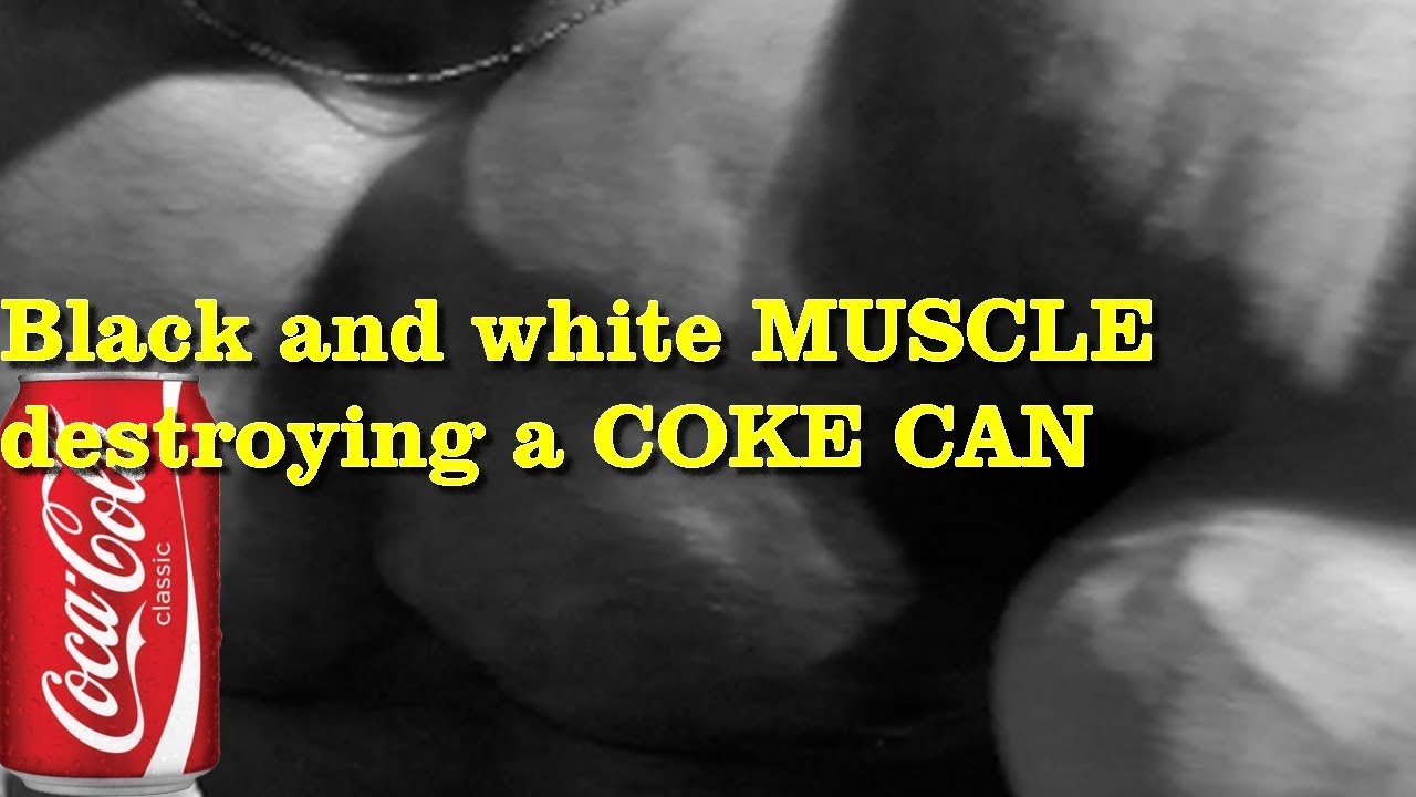💥🥤🔥 BLACK AND WHITE MUSCLEGOD DESTROYS COKE CAN - TheStreetFlexer strong hairy hunk