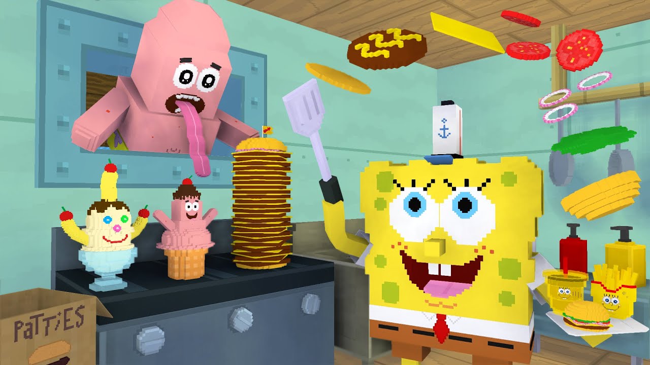 🍕 [Full Season] Work At Bikini Bottom Fast Food Places - Minecraft Animations