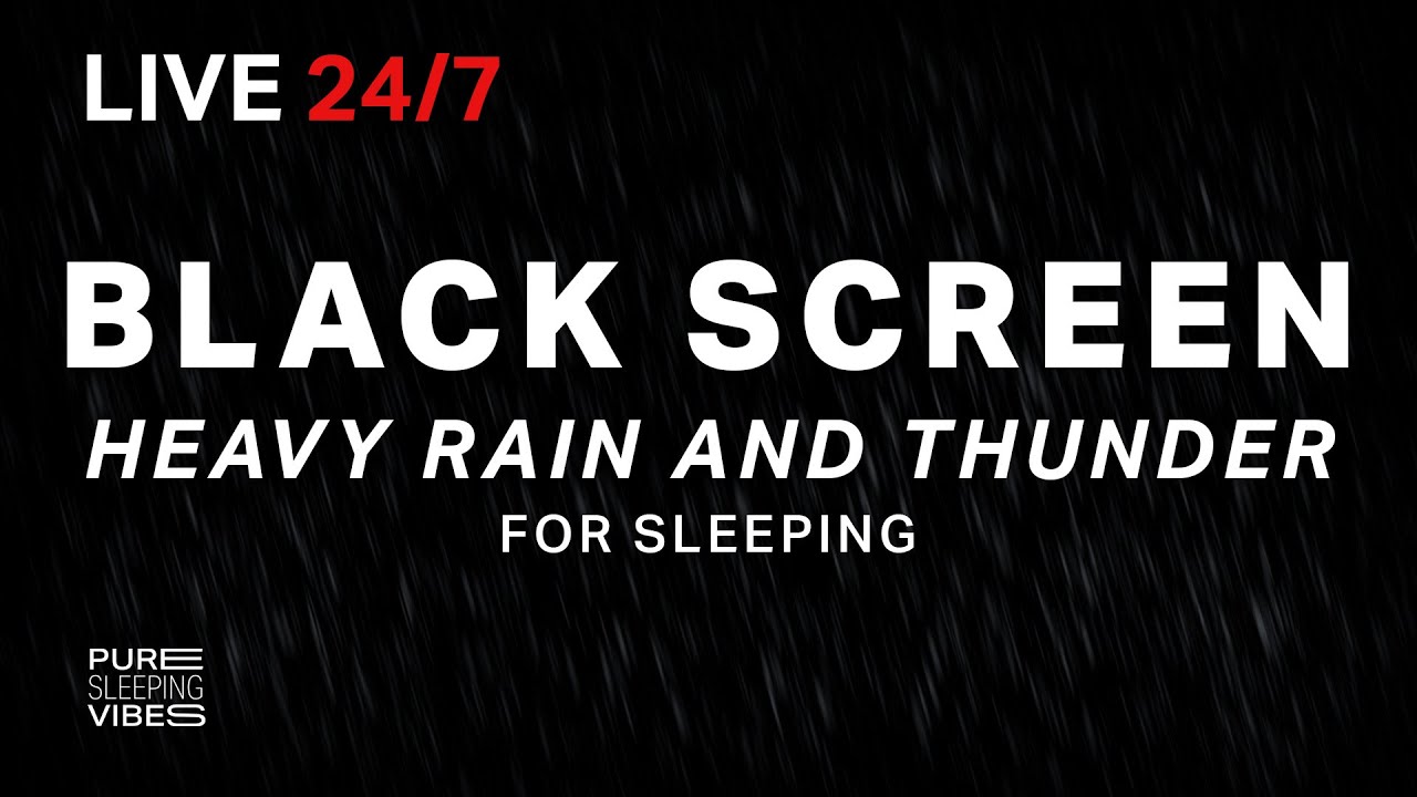 🔴 Heavy Rain and Thunder Sounds for Sleeping - Black Screen | Thunderstorm Sleep Sounds, Live Stream