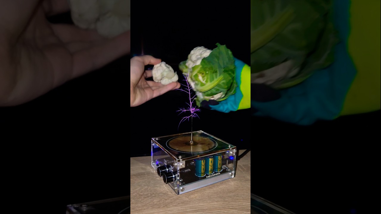 🥬 Mix: cauliflower + tesla coil #experiment #vegetables #physics
