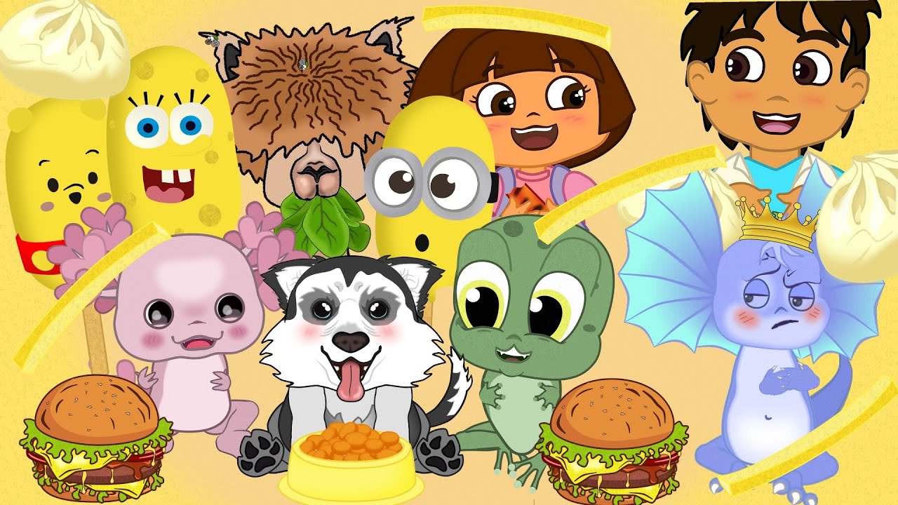 #먹방 Mukbang Animation Compilation | Kvaka, Axo, Dora and Diego, Husky Puppy, Bloo, Powerpuff girls