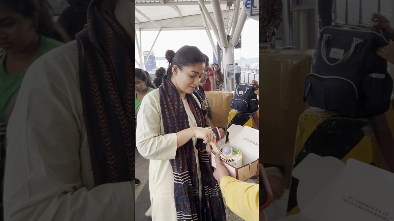🥰 #nayanthara cuts her #birthday cake with #paps at the #airport #shorts