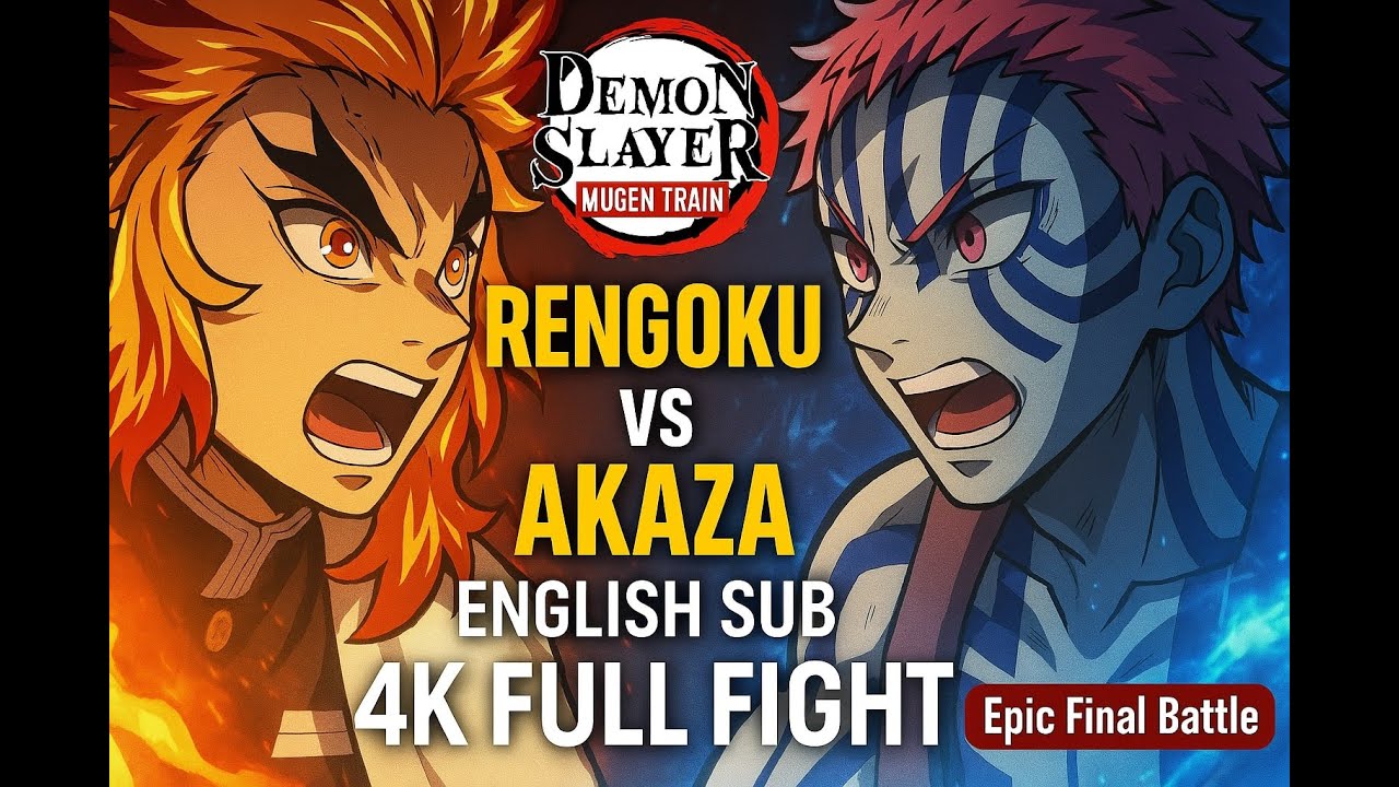 🔥 Rengoku vs Akaza Full Fight 4K | Demon Slayer Mugen Train | English Subbed HD Scene