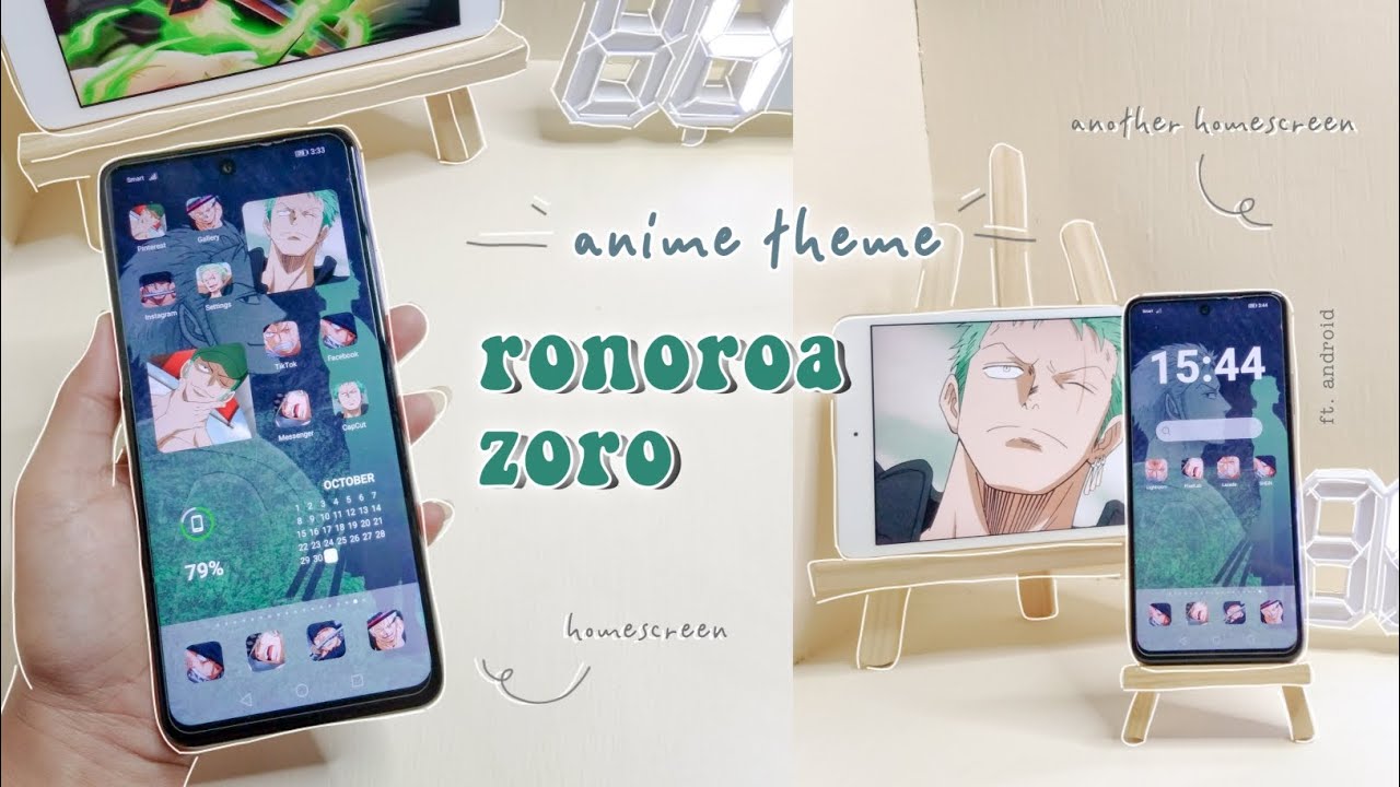 ☘️ ronoroa zoro one piece anime theme for your android phones - aesthetic homescreen anime version