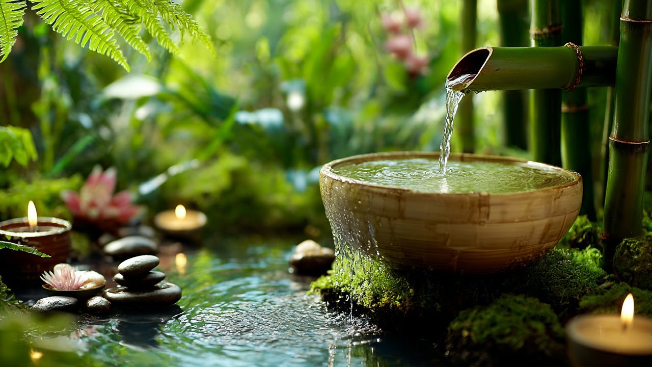 💧 Serene Bamboo Fountain ASMR & Soft Piano Music 💤 Deep Sleep, Insomnia Healing