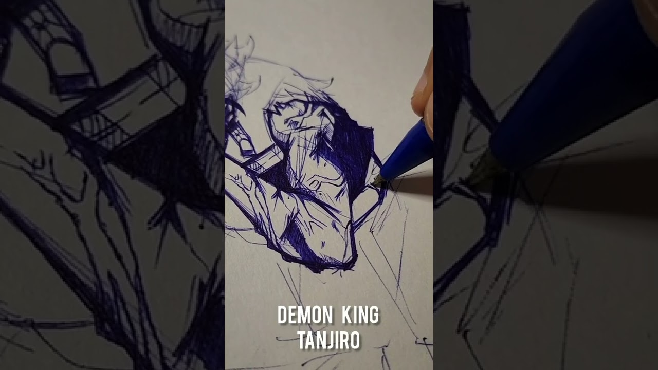[ Spoiler Alert ⚠️ ] Demon King Tanjiro Ball Pen Sketch #shorts