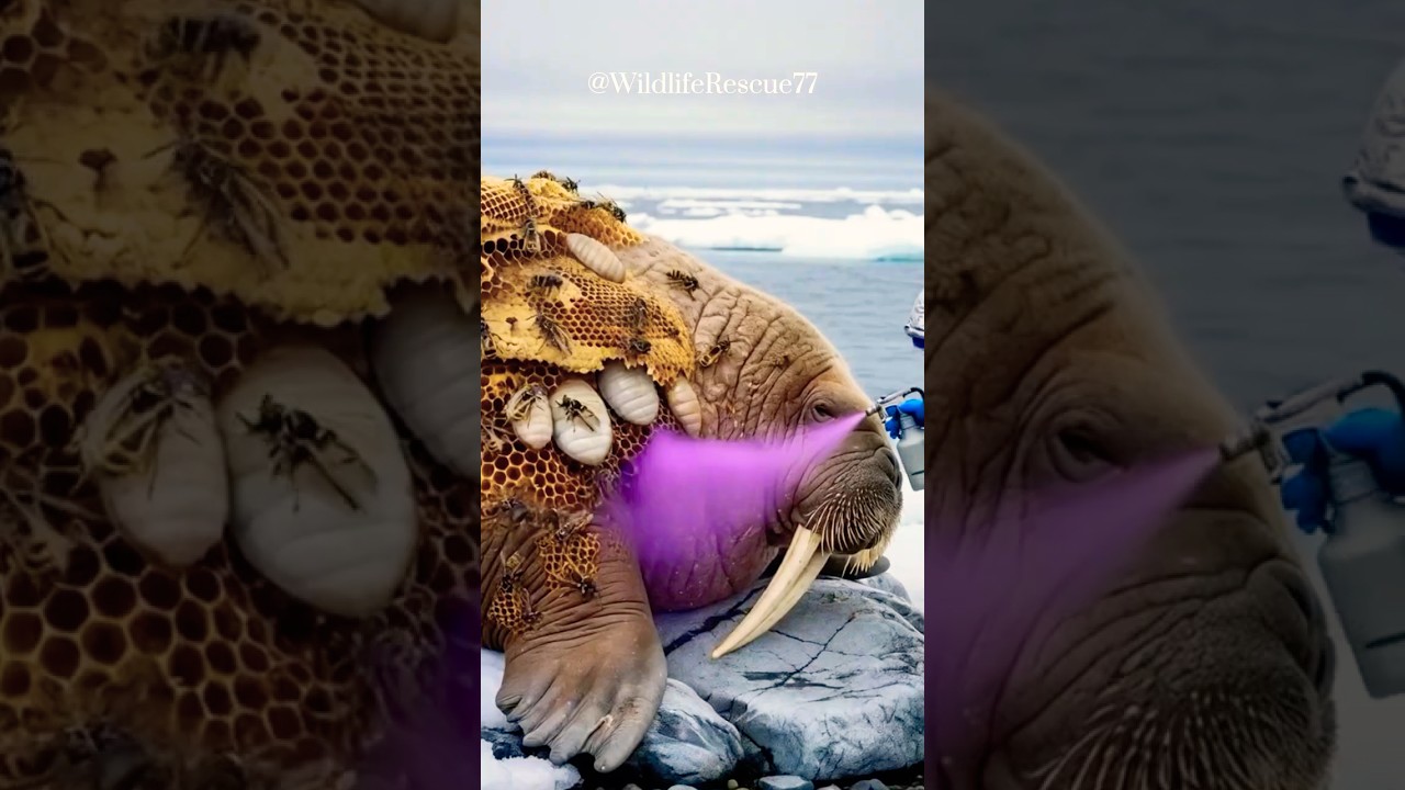 🐘 This walrus was suffocating under a swarm of bees until rescuers stepped in #wildlifemiracle