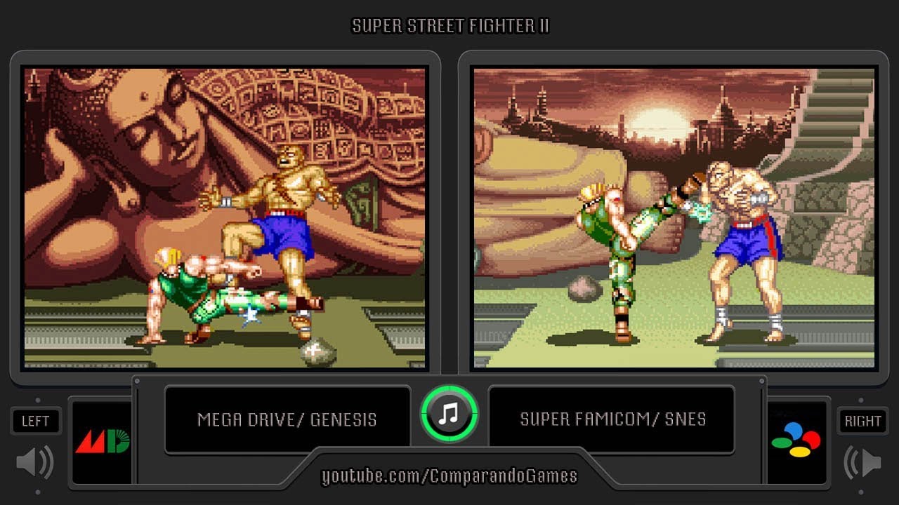 [0★] Super Street Fighter II (Sega Genesis vs SNES) Side by Side Comparison (Dual Longplay)