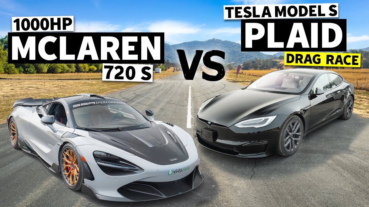 1000hp McLaren 720S vs Tesla Model S Plaid Drag Race!