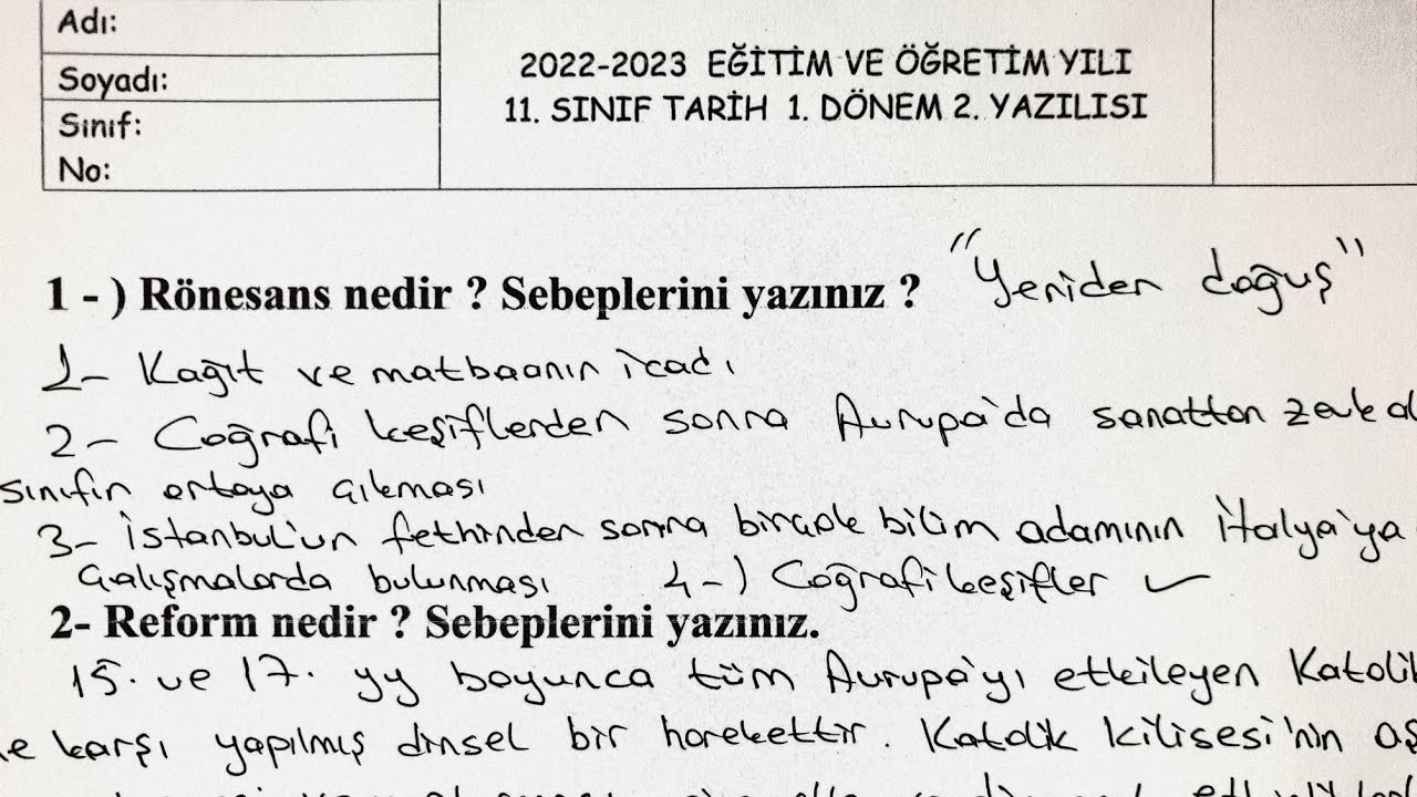 11.Sınıf Tarih 1.Dönem 2.Yazılı