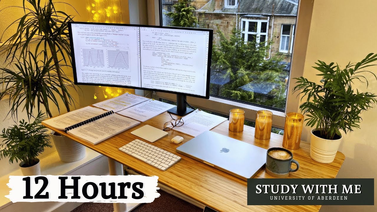 12 HOUR STUDY WITH ME on RAINY DAY | RAIN Sound, Background noise, 10-min Break, No music