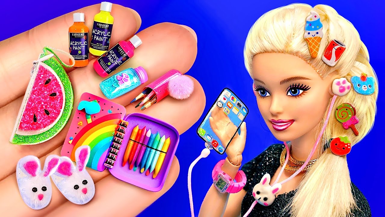 17 DIY BARBIE IDEAS: Miniature Headbands, Pencil Case, Hairpins, Bunny Slippers, Dresses and MORE!
