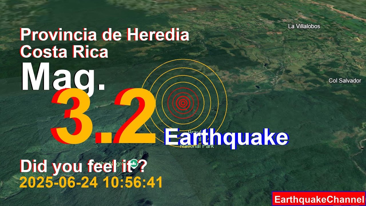 17 km Al Noreste De Vara Blanca, Costa Rica Earthquake today now