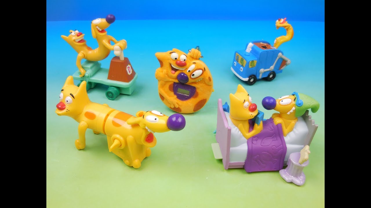 1999 NICKELODEON'S CATDOG FULL SET OF 5 BURGER KING FIGURES COMPLETE COLLECTION VIDEO REVIEW