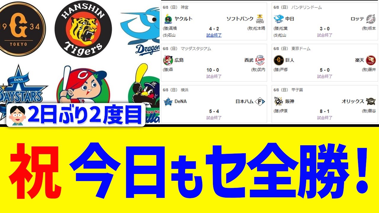 【祝】セリーグ、2度目の全勝