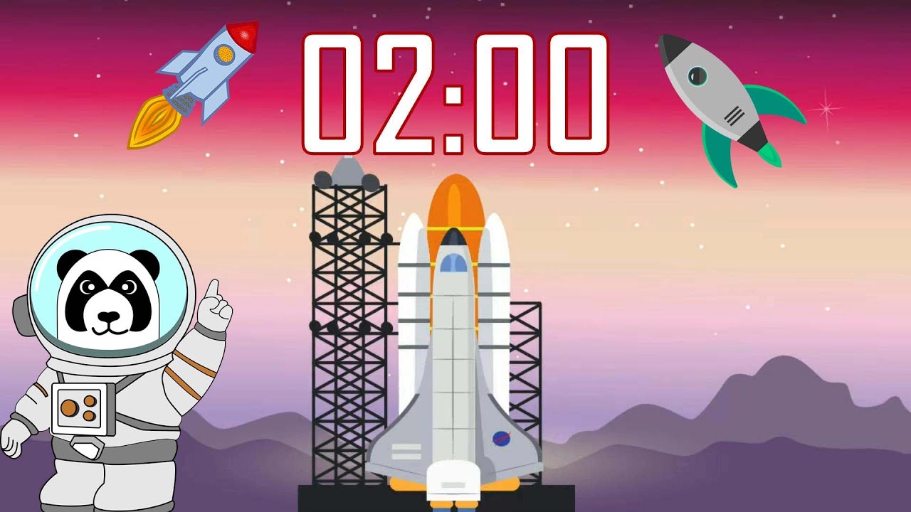 2 Minute 🚀 Space Shuttle Rocket Countdown Timer with Blastoff! 👨‍🚀👩‍🚀