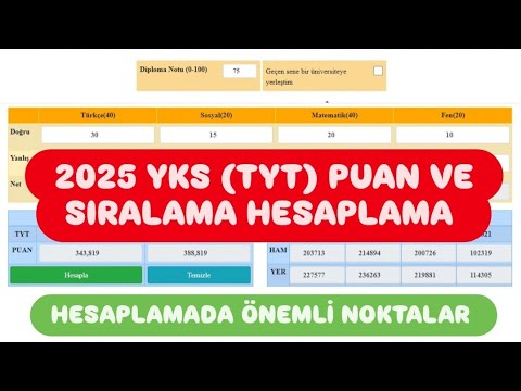 2025 YKS PUAN HESAPLAMA / 2025 TYT PUAN VE SIRALAMA HESAPLAMA