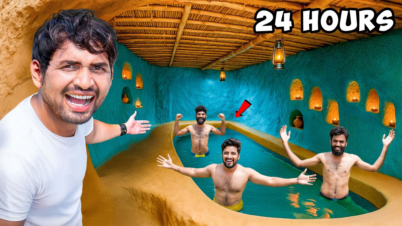 24 Hours Challenge In - Secret Underground Swimming Pool