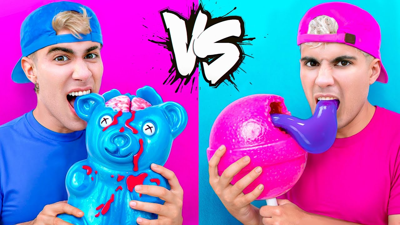 24 HOURS EATING BLUE AND PINK !!