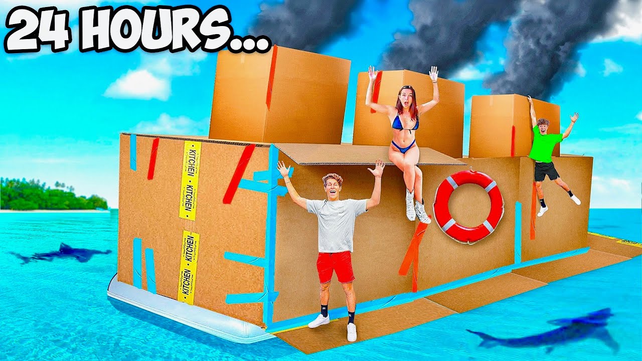 24 HOURS ON A CARDBOARD BOAT!! (bad idea)