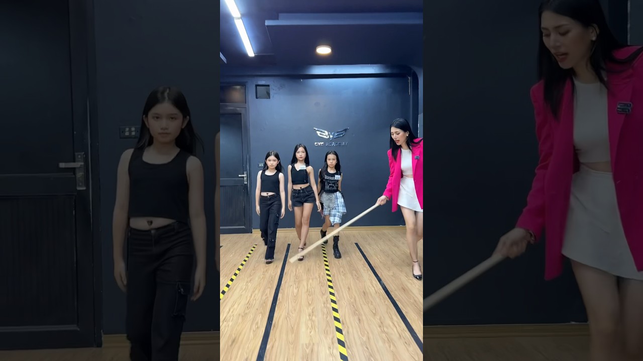 3 cool child models practicing their catwalk
