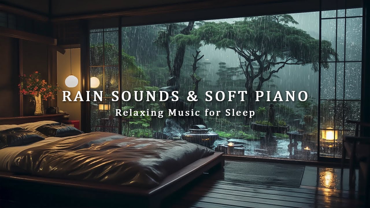 3 Hours Relaxing Music with Rain Sounds for Sleeping - Peaceful Music in Warm Bedroom, Stress Relief