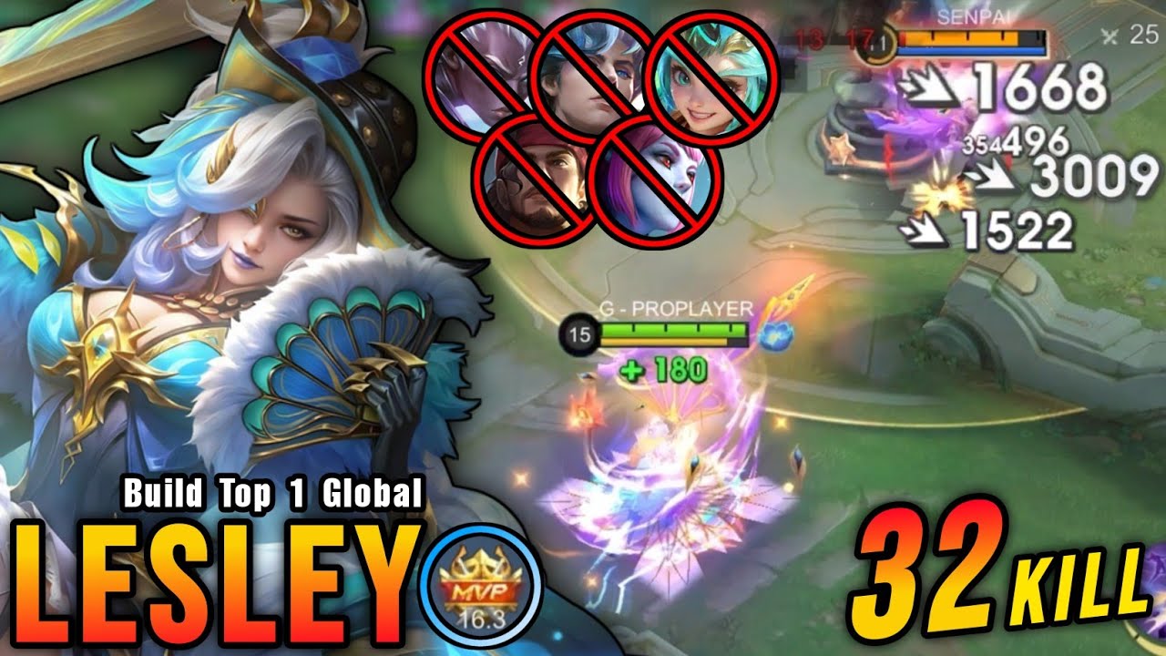 32 Kills + MANIAC!! Lesley Best Build Gold Lane!! - Build Top 1 Global Lesley ~ MLBB
