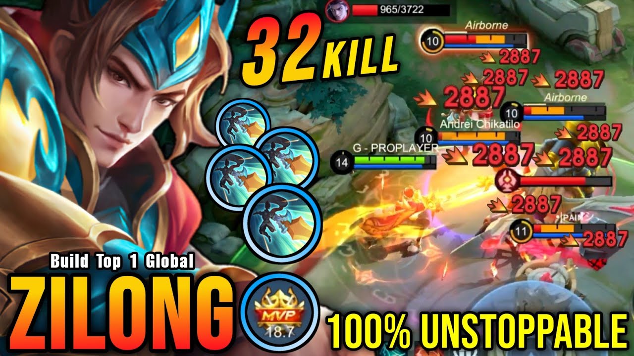 32 Kills No Death!! Zilong MVP 18.7 Points 100% UNSTOPPABLE!! - Build Top 1 Global Zilong ~ MLBB