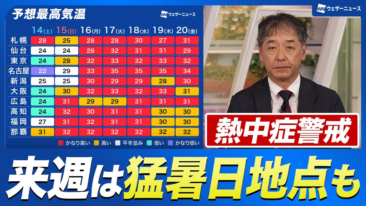 【週間気温】来週は35℃以上の猛暑日の地点も 熱中症に厳重警戒