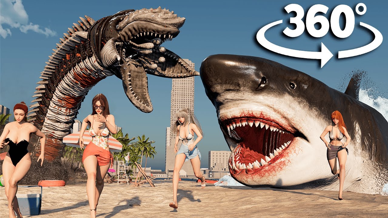 360º Megalodon Shark vs. Worm in Beach VR life