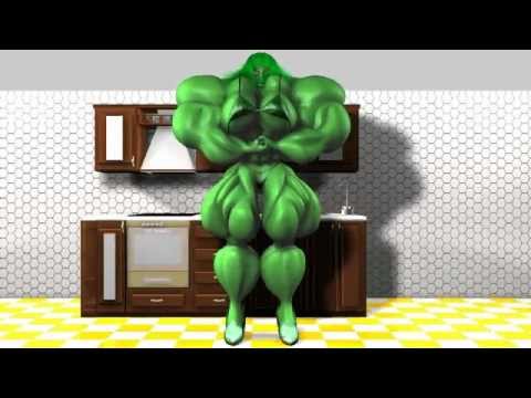 3d animation of She-Hulk aka Green Jenny in the kitchen