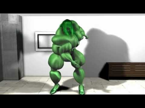 3d animation She-Hulk aka Green Jenny the Female Bodybuilder - Arm flexing