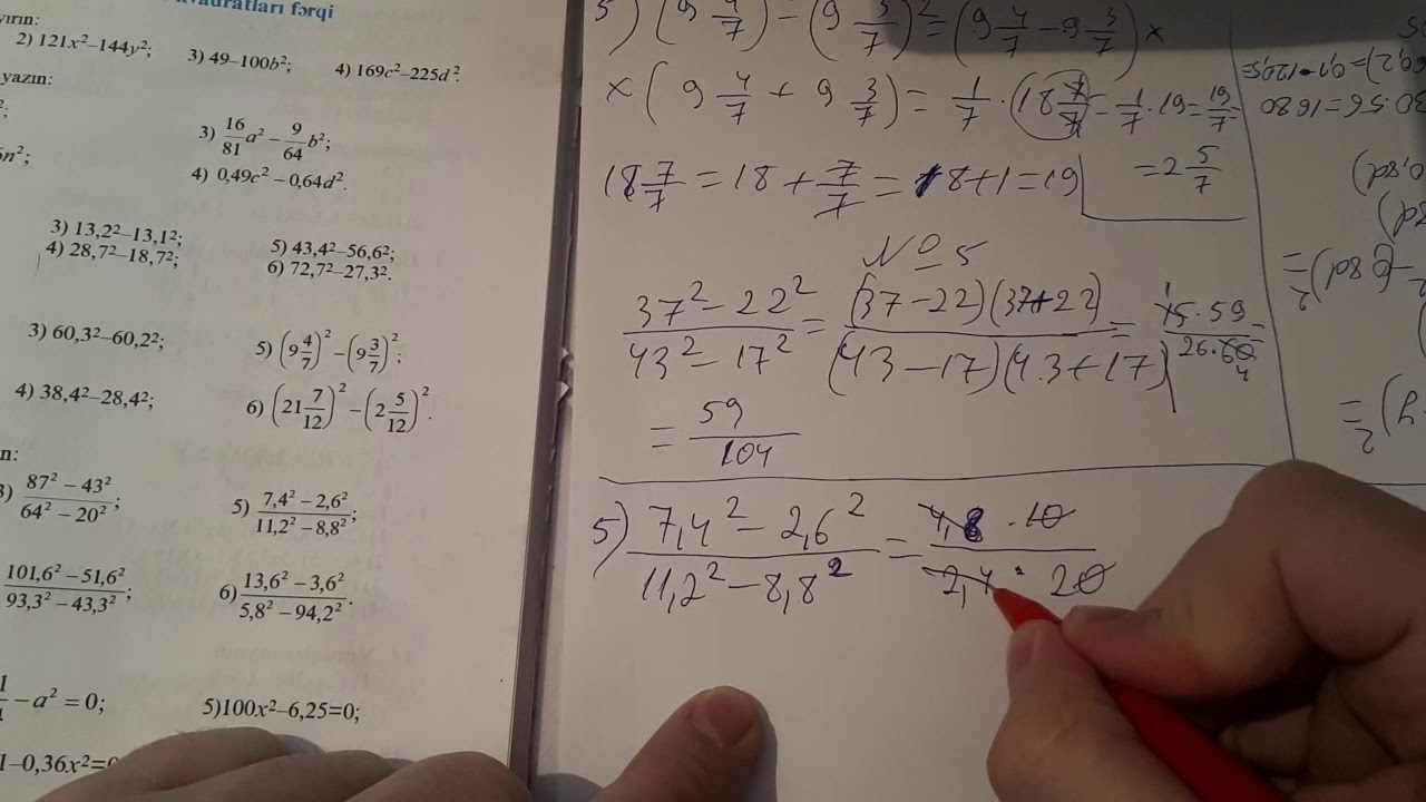4.3 İki ifadənin kvadratları fərqi. 7-ci sinif Namazov