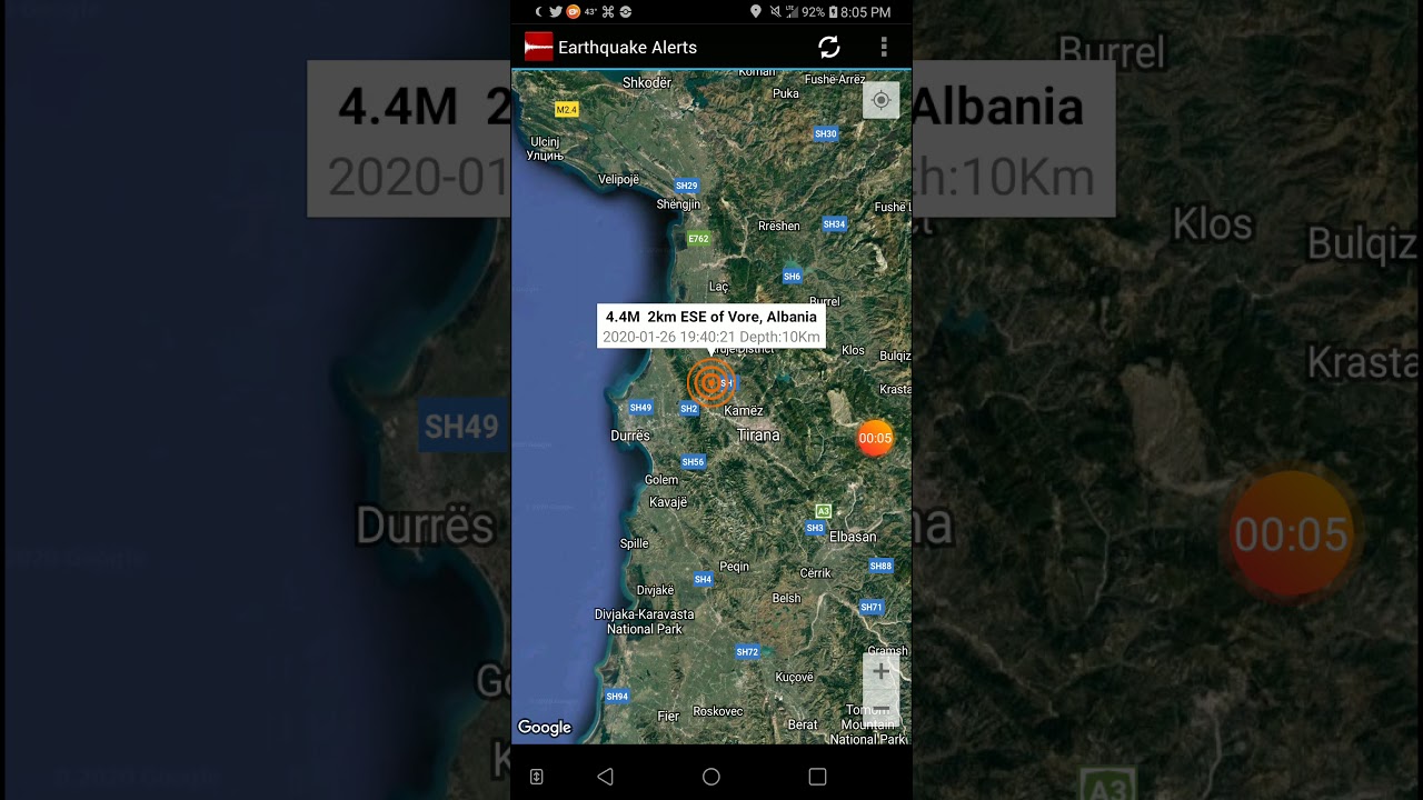 4.4 Earthquake Vore, Albania 26-1-20