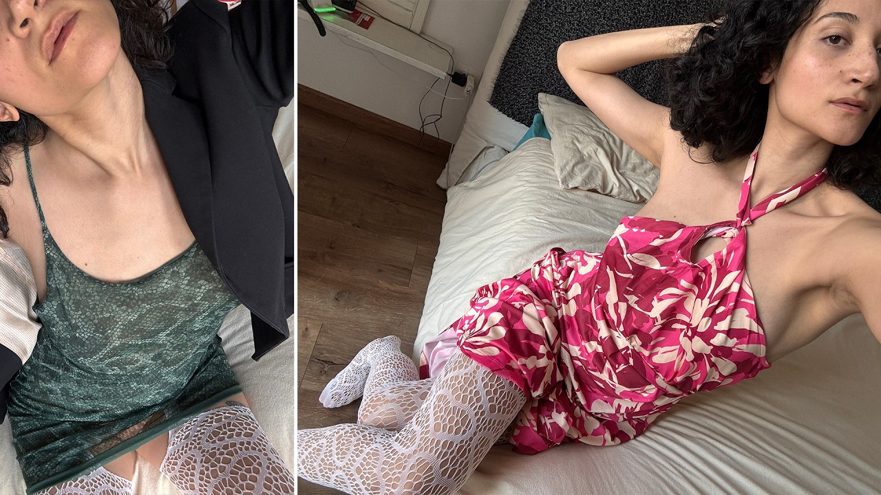 [4k] Ariannys in Leg Avenue white tights with faux garter belt