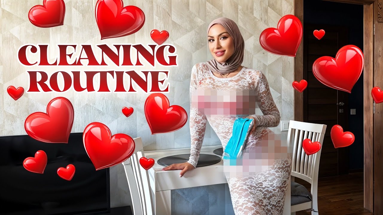 [4K] CLEANING IN A FULLY SHEER LONG DRESS & HIJAB