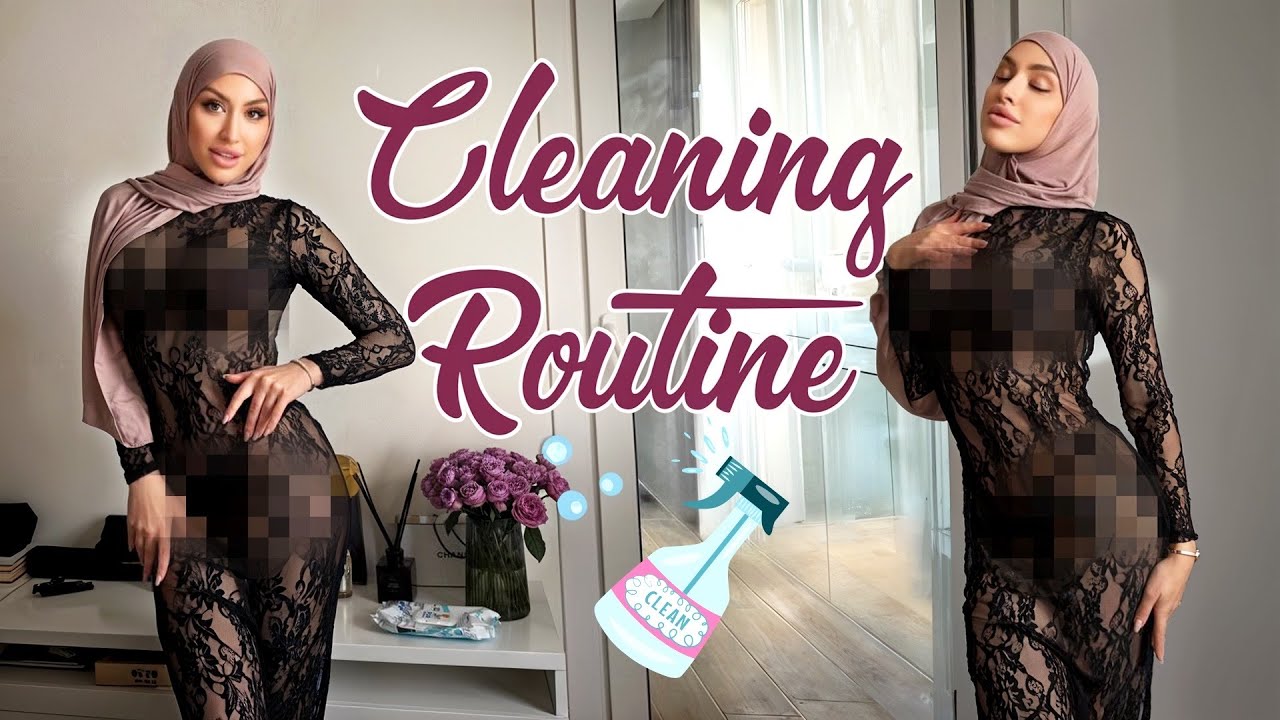 [4K] Cleaning in a Sheer Long Dress & Hijab Style