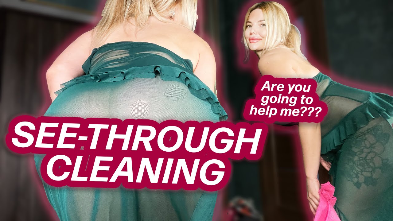 [4K] SEE THROUGH CLEANING MIRROR IN TRANSPARENT OUTFIT