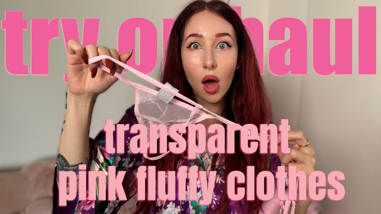 [4K] TRY ON HAUL | PINK FLUFFY TRANSPARENT CLOTHES | with Esluna
