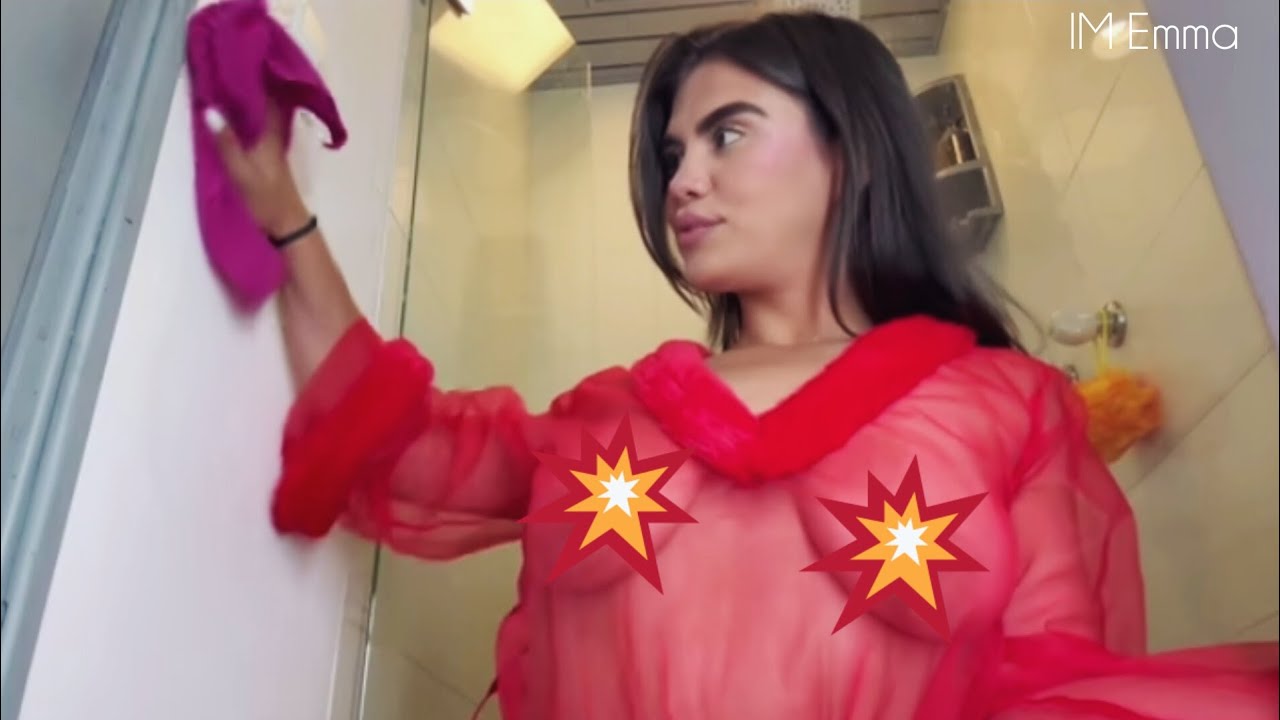 [4k USA] bathroom Cleaning transparent Dress Try-On Haul with illacreamllmnt