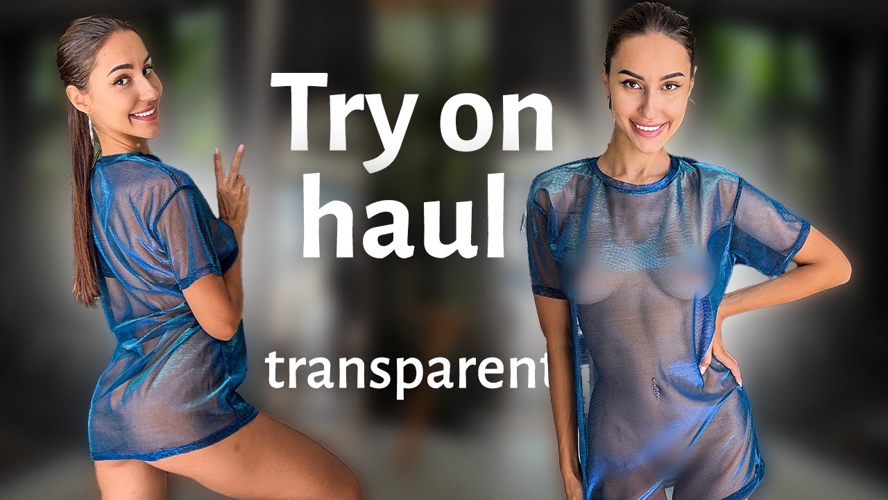 [4K USA] NEW BLUE DELICATE VERY TRANSPARENT DRESS REVIEW! NO BRA, NO PANTY! Novelty Sheer Wow Effect