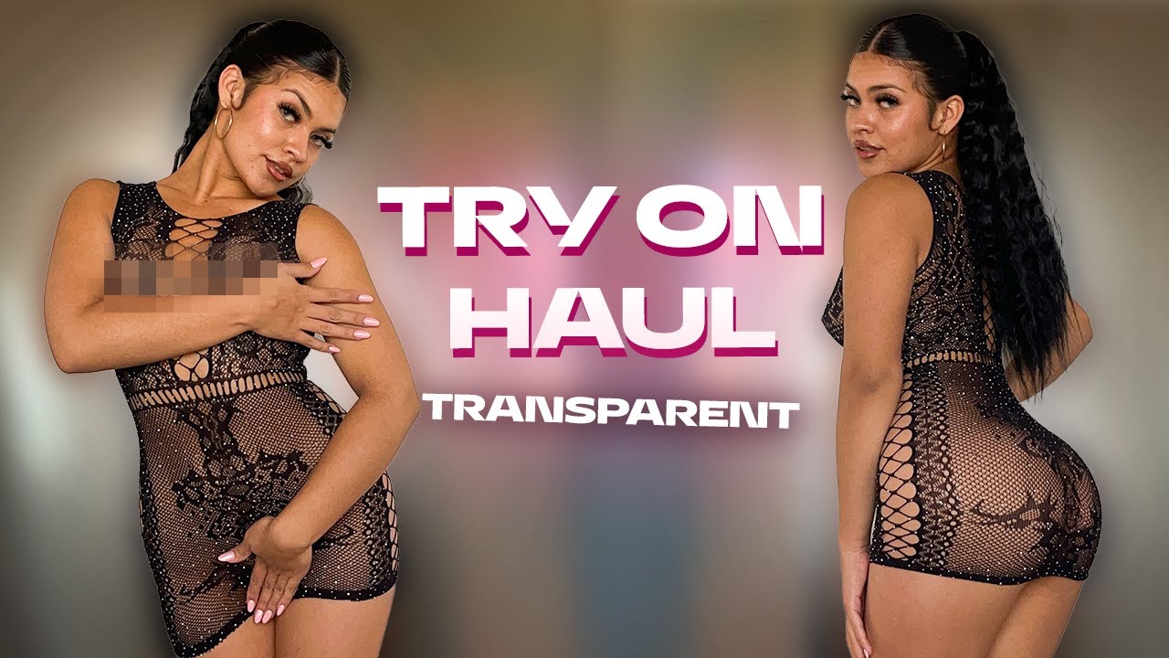 [4K USA] NEW SHINY BLACK MESH/FISHNET DELICATE DRESS! HOT VERY TRANSPARENT REWIEW! NO BRA! NO PANTY
