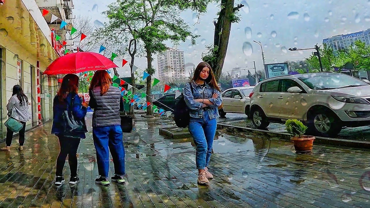 4k Walking Tour - Rainy day in Baku, Azerbaijan (1 May 2021) Walk