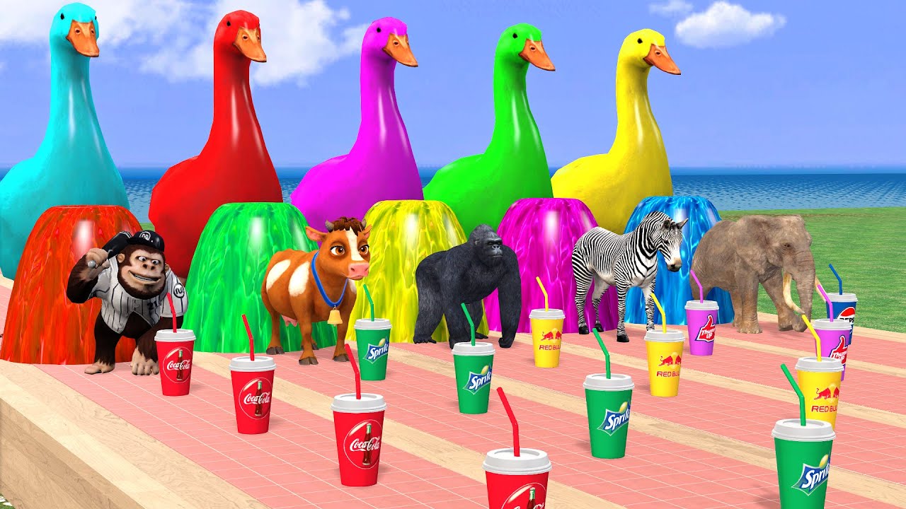 5 Giant Duck Cartoon, Cow, Elephant, Gorilla, Zebra, Monkey, Transfiguration funny animal 2023