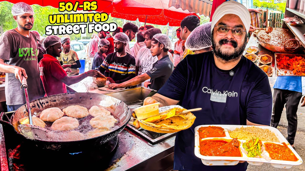 50/- Rs Unlimited Street Food In Delhi | Delhi Street Food | Famous Delhi Food | Indian Street Food