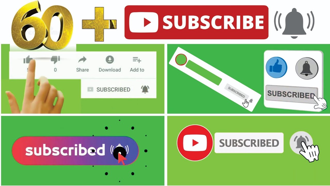 60 Animated Subscribe Buttons - Green Screen Subscribe