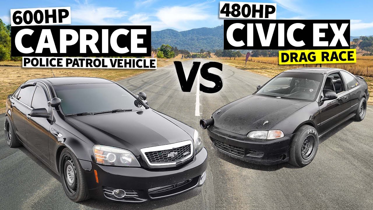 600hp Chevy Caprice PPV drag races LS VTEC powered Honda Civic EX