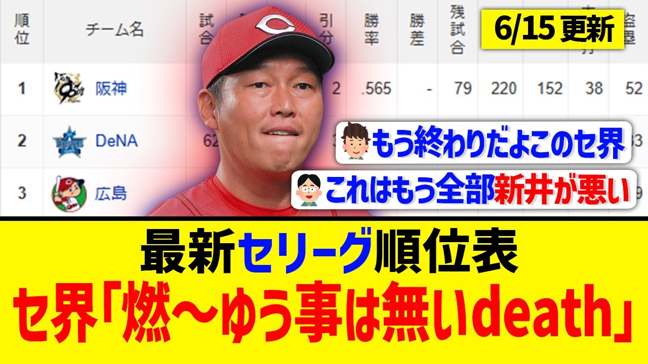 【6月15日】最新セリーグ順位表 ～セ界｢燃〜ゆう事は無いdeath」～
